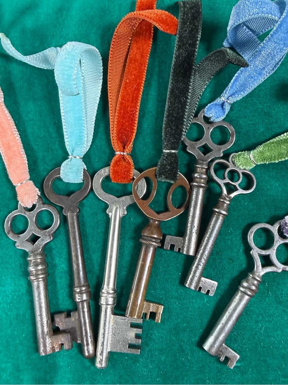 Victorian  Keys with Colored Velvet Ribbons